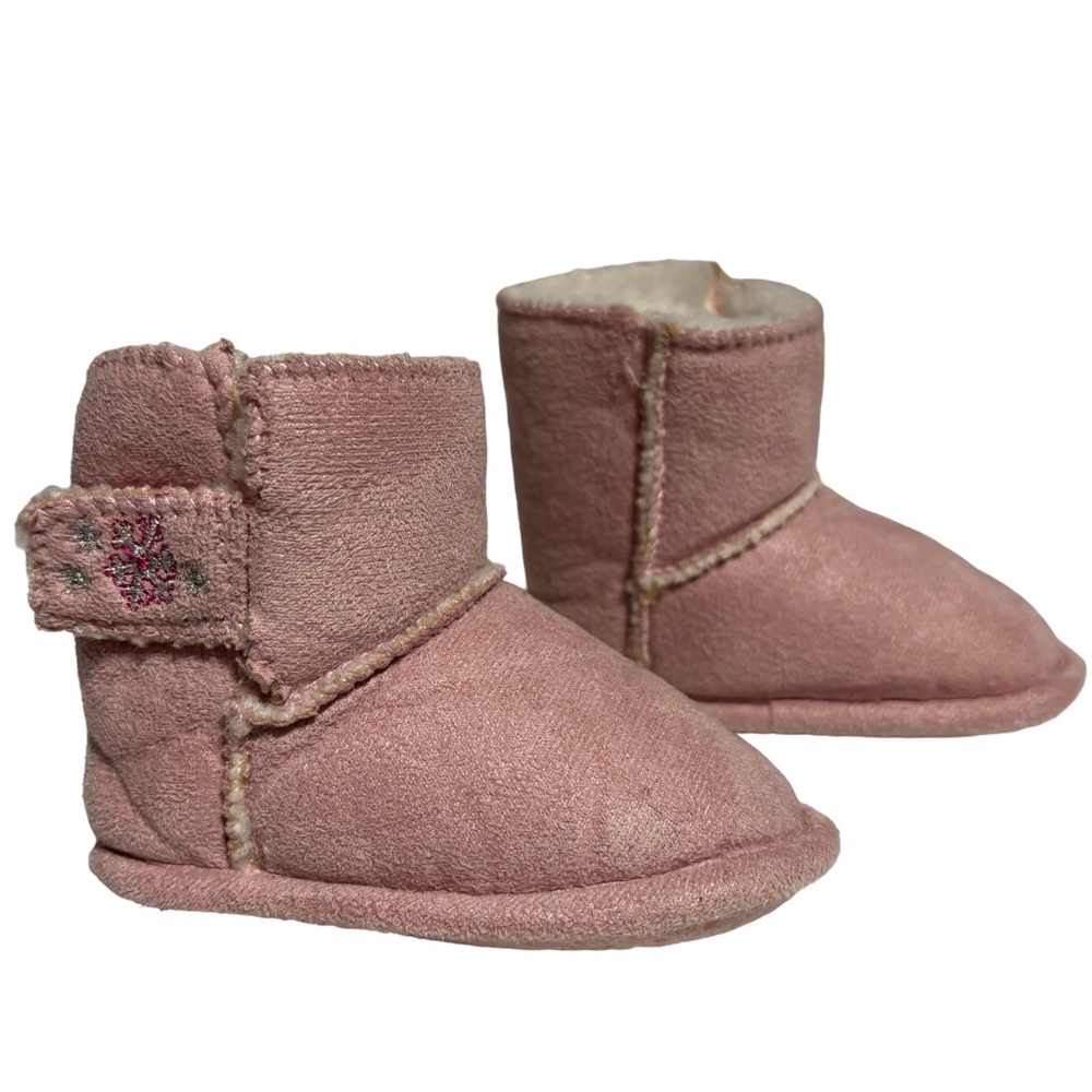 SG Footwear Infant Baby Booties Faux Fur Lined Non-slip Pink faux suede 18-24 Mo